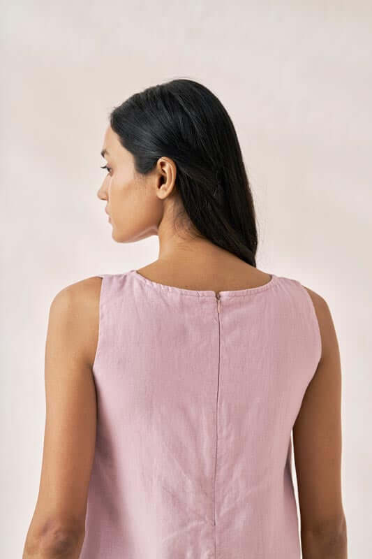 Sleeveless Box Pleat Dress Cameo Pink - Chi Linen