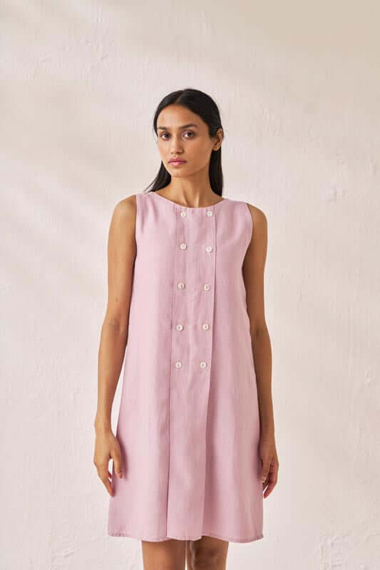 Sleeveless Box Pleat Dress Cameo Pink - Chi Linen