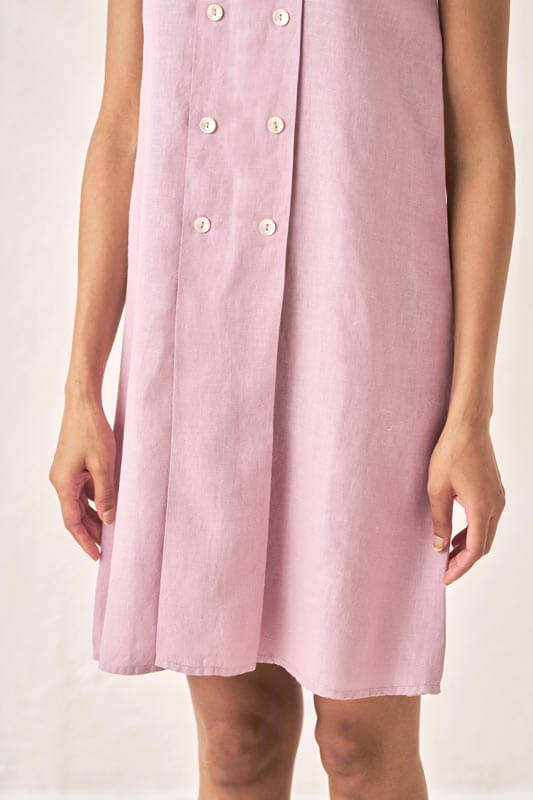 Sleeveless Box Pleat Dress Cameo Pink - Chi Linen