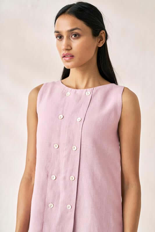 Sleeveless Box Pleat Dress Cameo Pink - Chi Linen