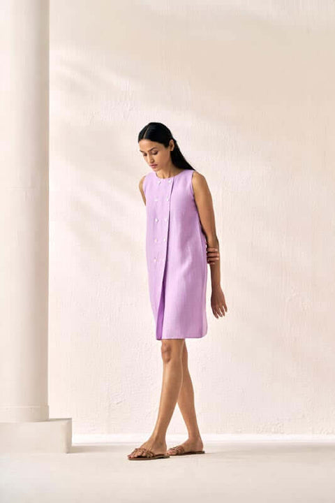 Sleeveless Box Pleat Dress Lavender - Chi Linen