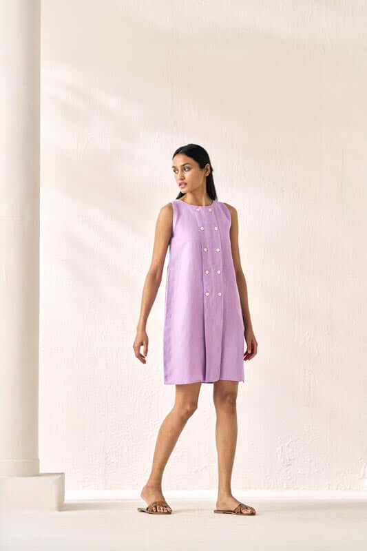 Sleeveless Box Pleat Dress Lavender - Chi Linen