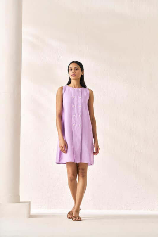 Sleeveless Box Pleat Dress Lavender - Chi Linen