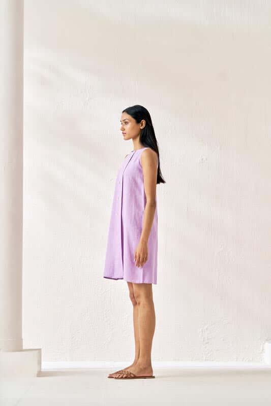Sleeveless Box Pleat Dress Lavender - Chi Linen