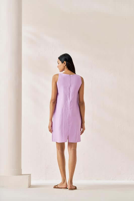 Sleeveless Box Pleat Dress Lavender - Chi Linen
