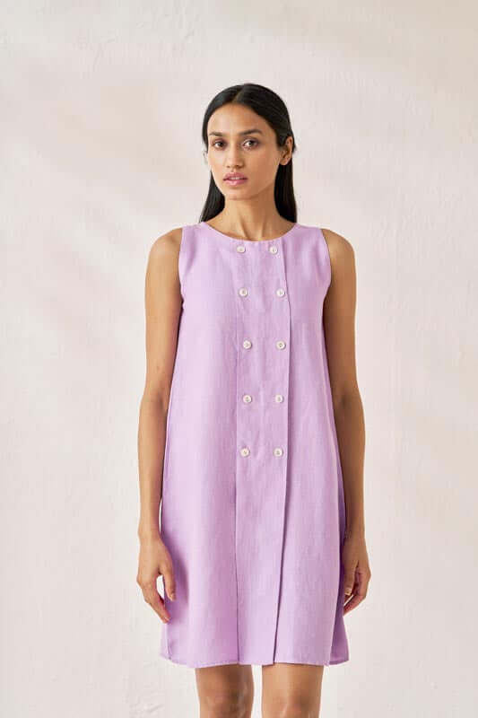 Sleeveless Box Pleat Dress Lavender - Chi Linen