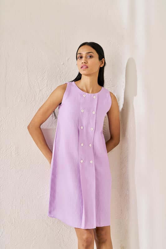 Sleeveless Box Pleat Dress Lavender - Chi Linen