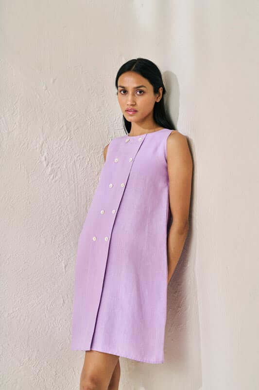 Sleeveless Box Pleat Dress Lavender - Chi Linen
