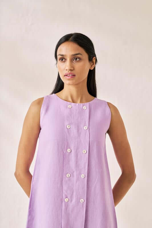 Sleeveless Box Pleat Dress Lavender - Chi Linen