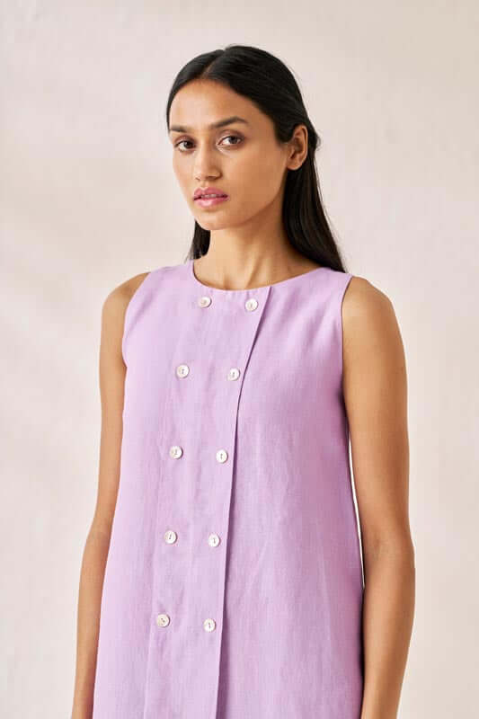 Sleeveless Box Pleat Dress Lavender - Chi Linen