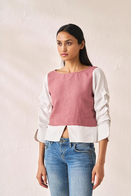 Front Slit 2 Colour Top Rose Gold - Chi Linen