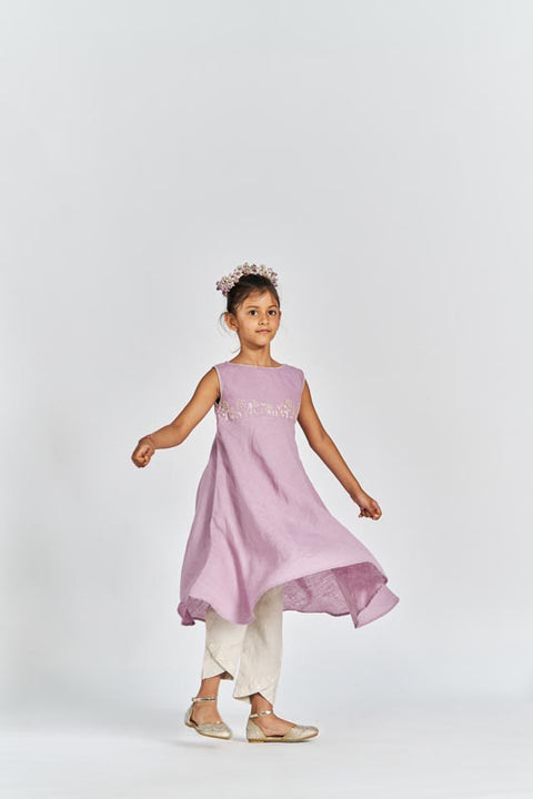 Pink Flared Kurta Set - Chi Linen