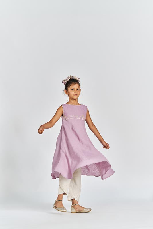 Pink Flared Kurta Set - Chi Linen