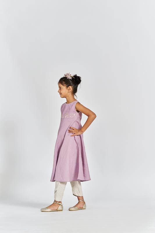 Pink Flared Kurta Set - Chi Linen