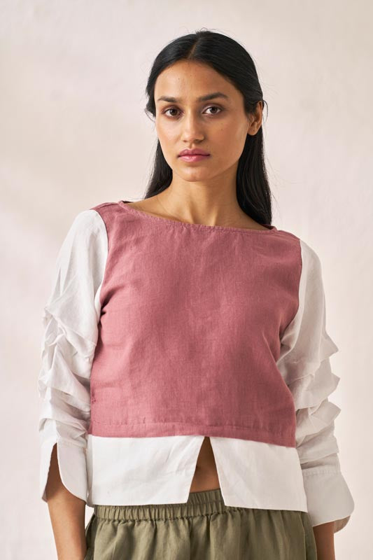 Front Slit 2 Colour Top Rose Gold - Chi Linen