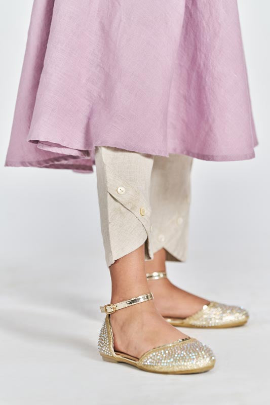 Pink Flared Kurta Set - Chi Linen