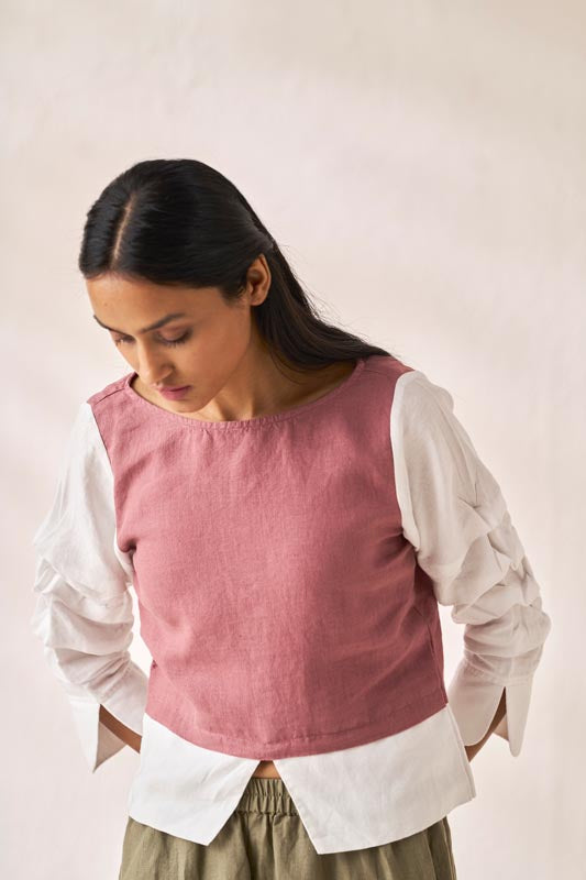 Front Slit 2 Colour Top Rose Gold - Chi Linen