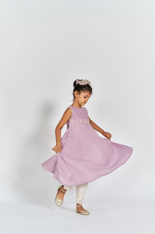 Pink Flared Kurta Set - Chi Linen