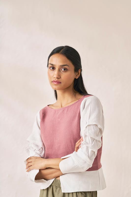Front Slit 2 Colour Top Rose Gold - Chi Linen