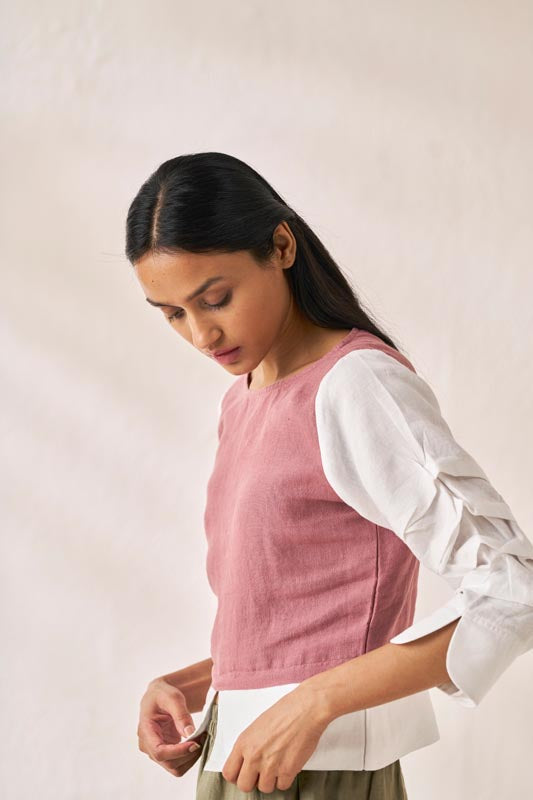 Front Slit 2 Colour Top Rose Gold - Chi Linen