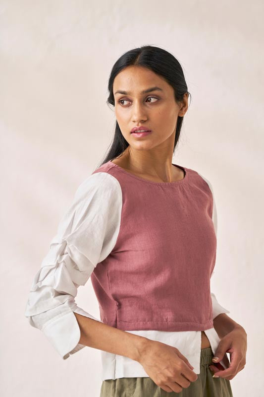 Front Slit 2 Colour Top Rose Gold - Chi Linen