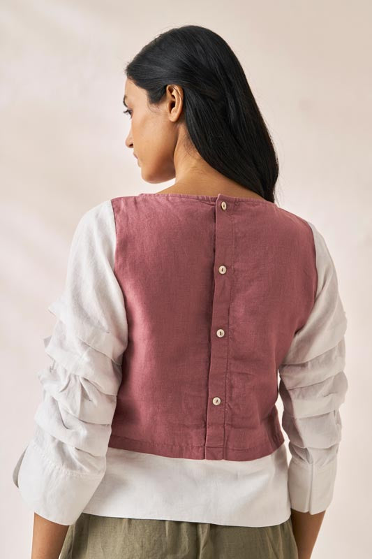 Front Slit 2 Colour Top Rose Gold - Chi Linen