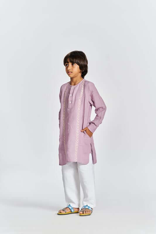 Pink Front Pleated Kurta Set - Chi Linen