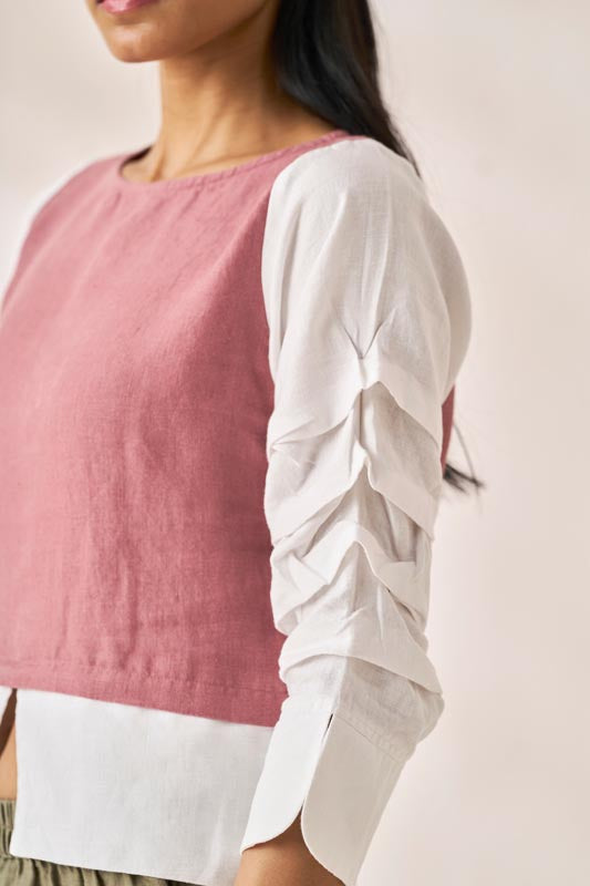 Front Slit 2 Colour Top Rose Gold - Chi Linen