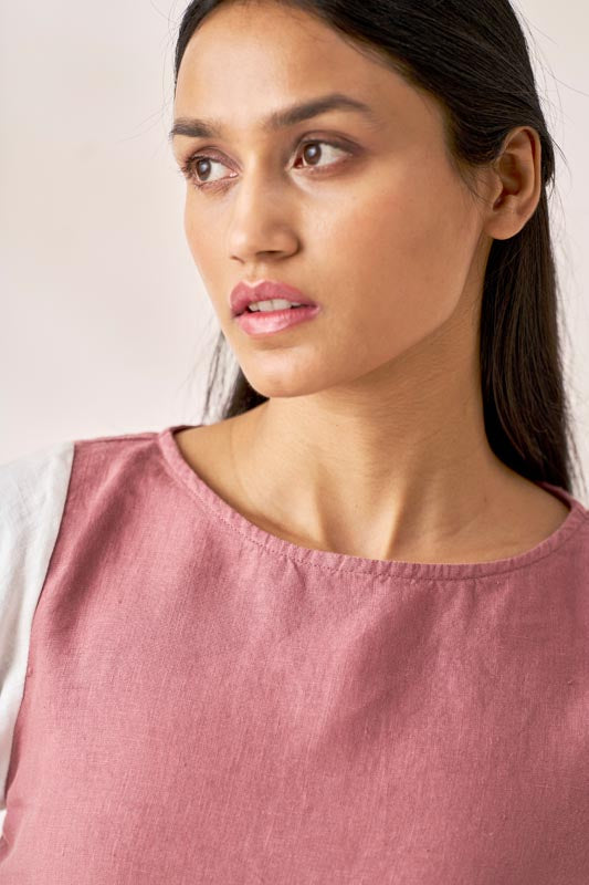 Front Slit 2 Colour Top Rose Gold - Chi Linen