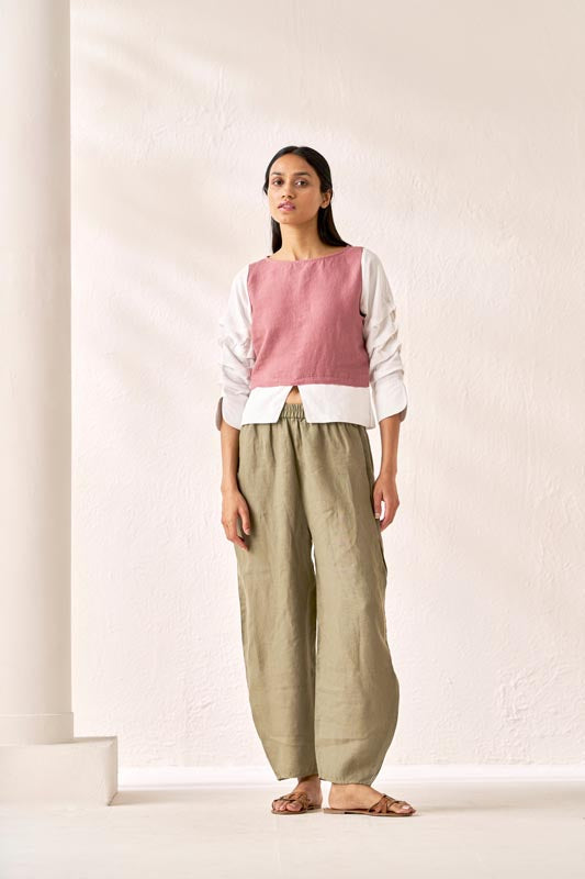 Front Slit 2 Colour Top Rose Gold - Chi Linen