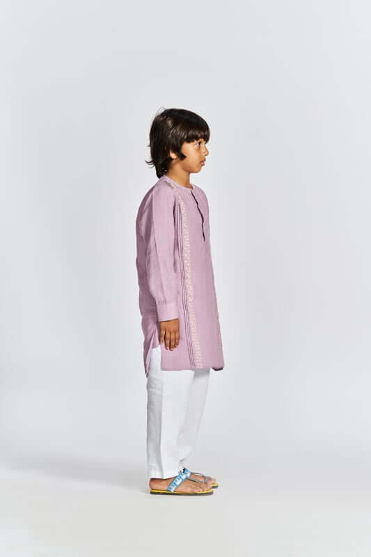 Pink Front Pleated Kurta Set - Chi Linen
