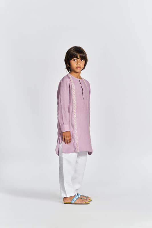 Pink Front Pleated Kurta Set - Chi Linen