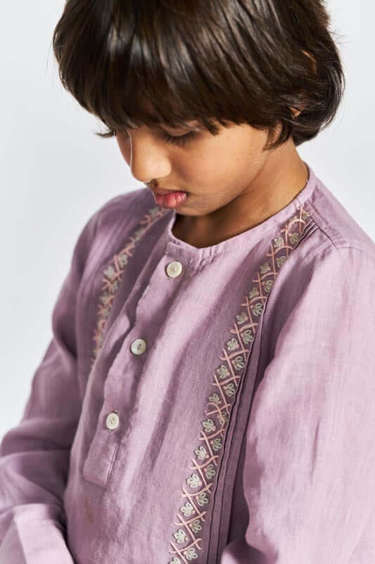 Pink Front Pleated Kurta Set - Chi Linen