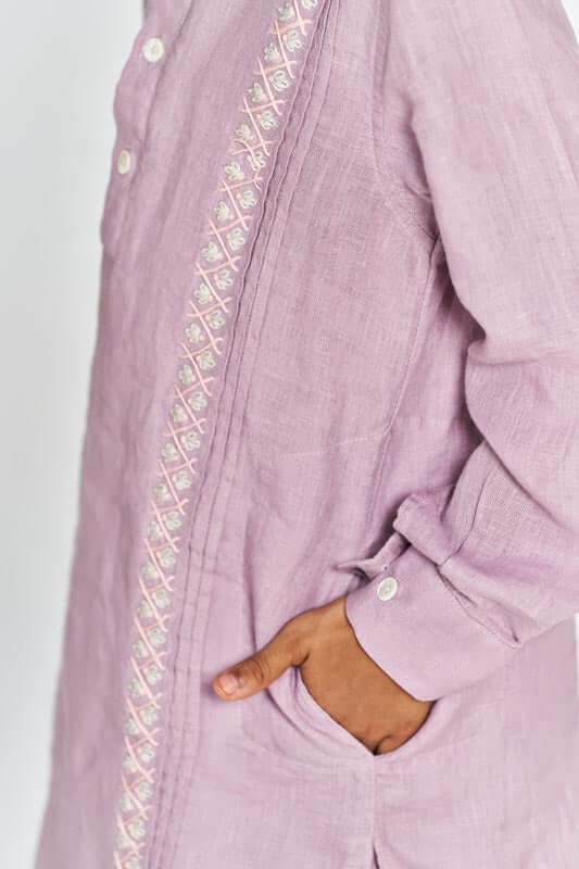 Pink Front Pleated Kurta Set - Chi Linen