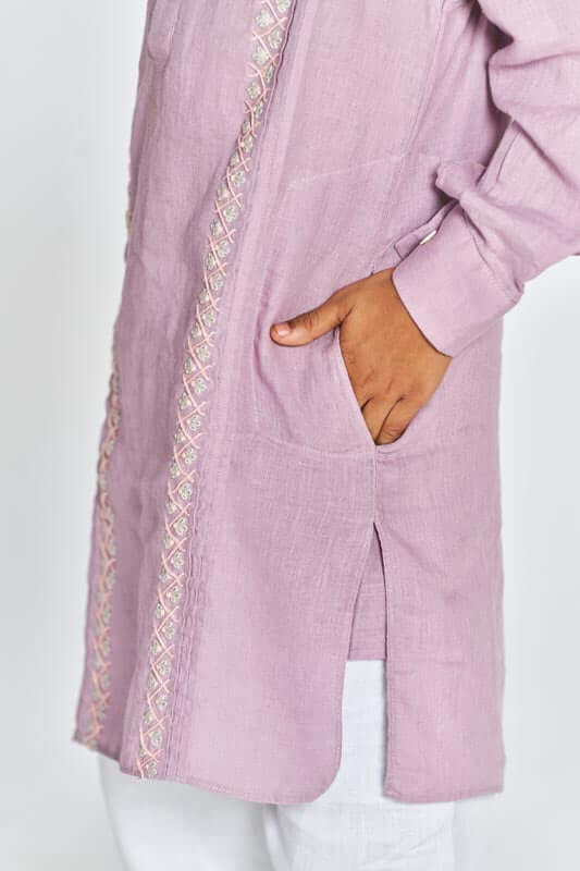 Pink Front Pleated Kurta Set - Chi Linen