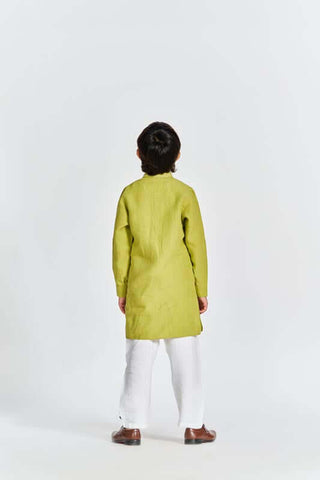Kiwi Green Stand Collar Kurta Set - Chi Linen