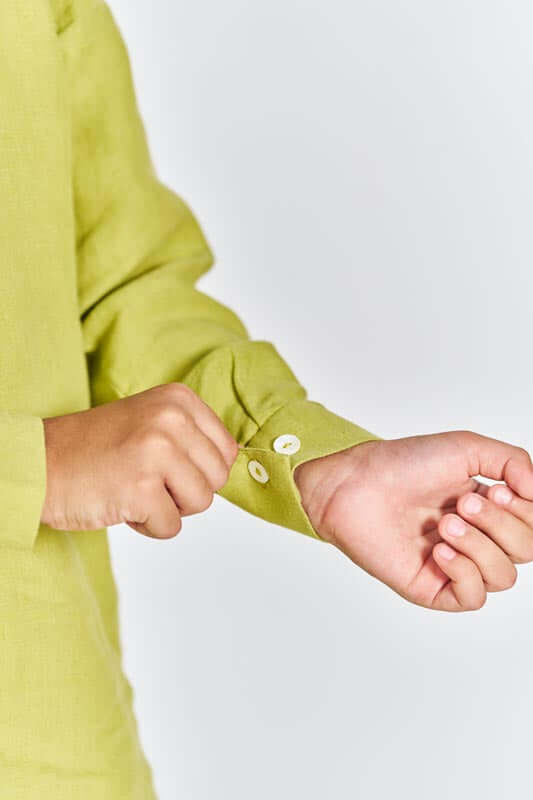 Kiwi Green Stand Collar Kurta Set - Chi Linen