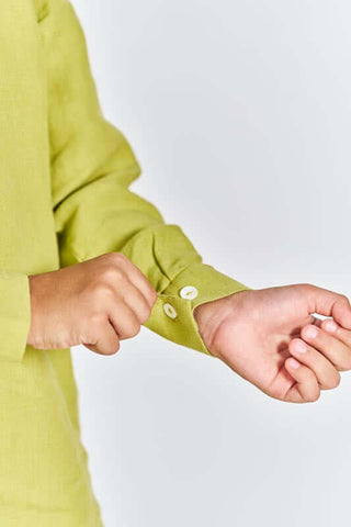 Kiwi Green Stand Collar Kurta Set - Chi Linen