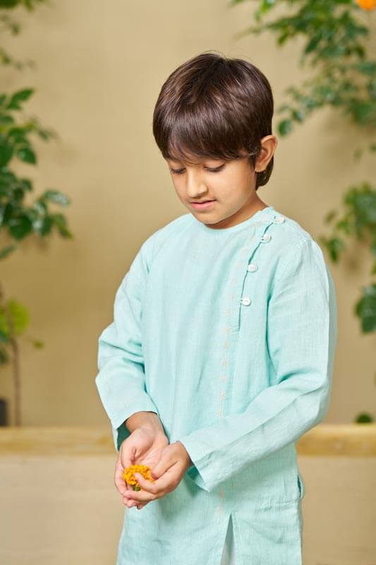 Celestial Green Side Opening Kurta Set - Chi Linen