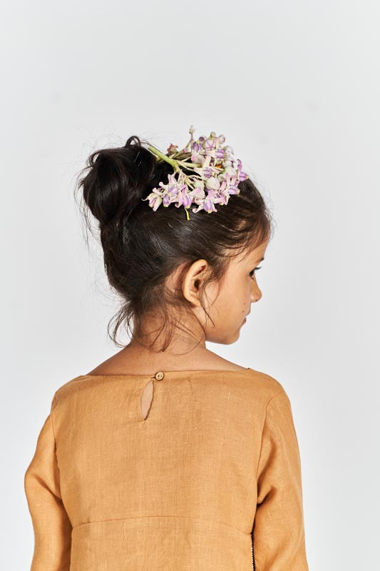 Sand Brown Beaded Kurta Set - Chi Linen
