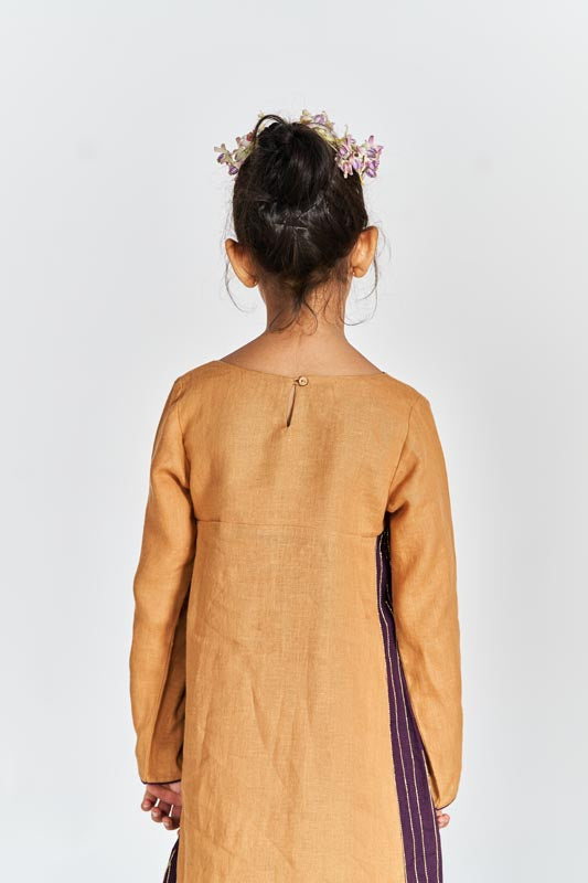 Sand Brown Beaded Kurta Set - Chi Linen