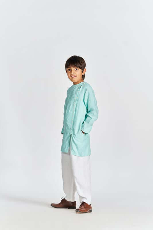 Celestial Green Side Opening Kurta Set - Chi Linen
