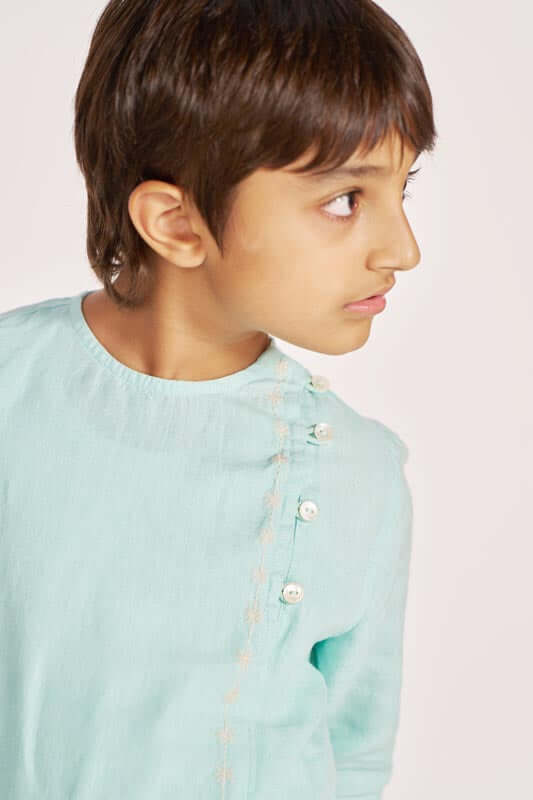 Celestial Green Side Opening Kurta Set - Chi Linen