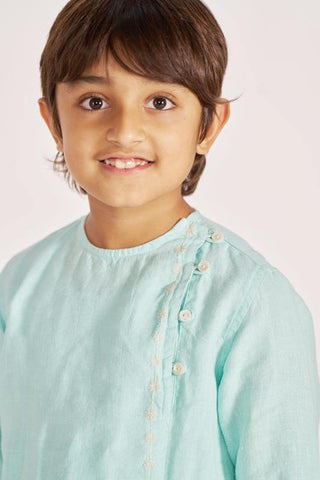 Celestial Green Side Opening Kurta Set - Chi Linen