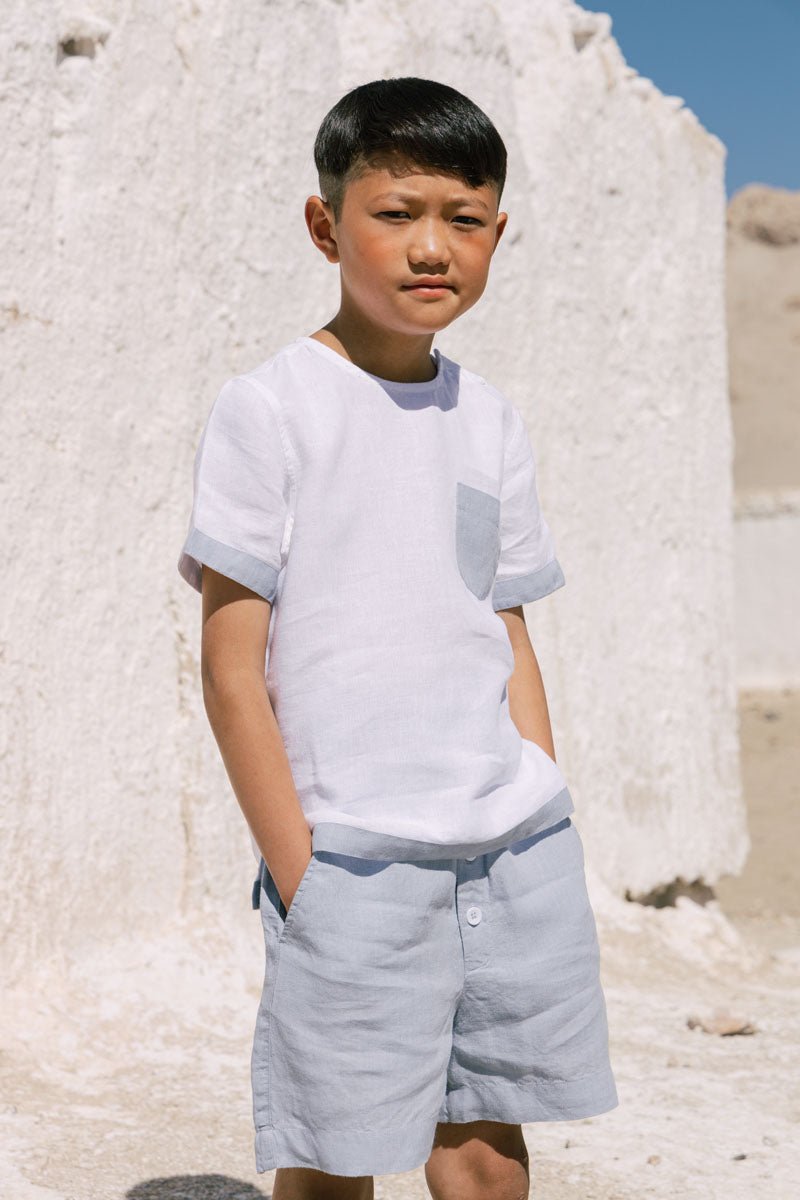 Shoulder button shirt & 2 button shorts set - Chi Linen