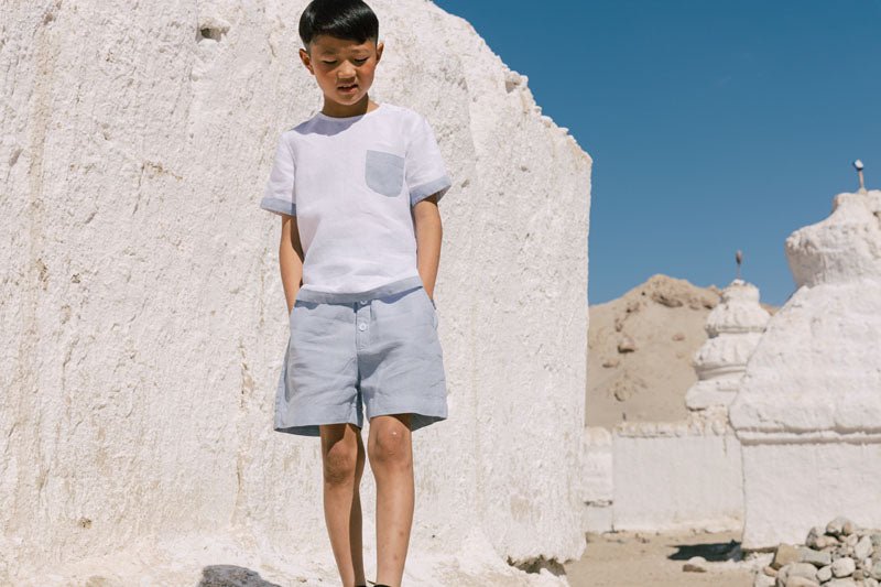 Shoulder button shirt & 2 button shorts set - Chi Linen
