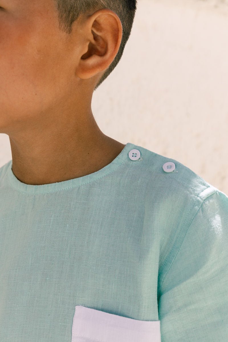 Shoulder button shirt & 2 button shorts set - Chi Linen