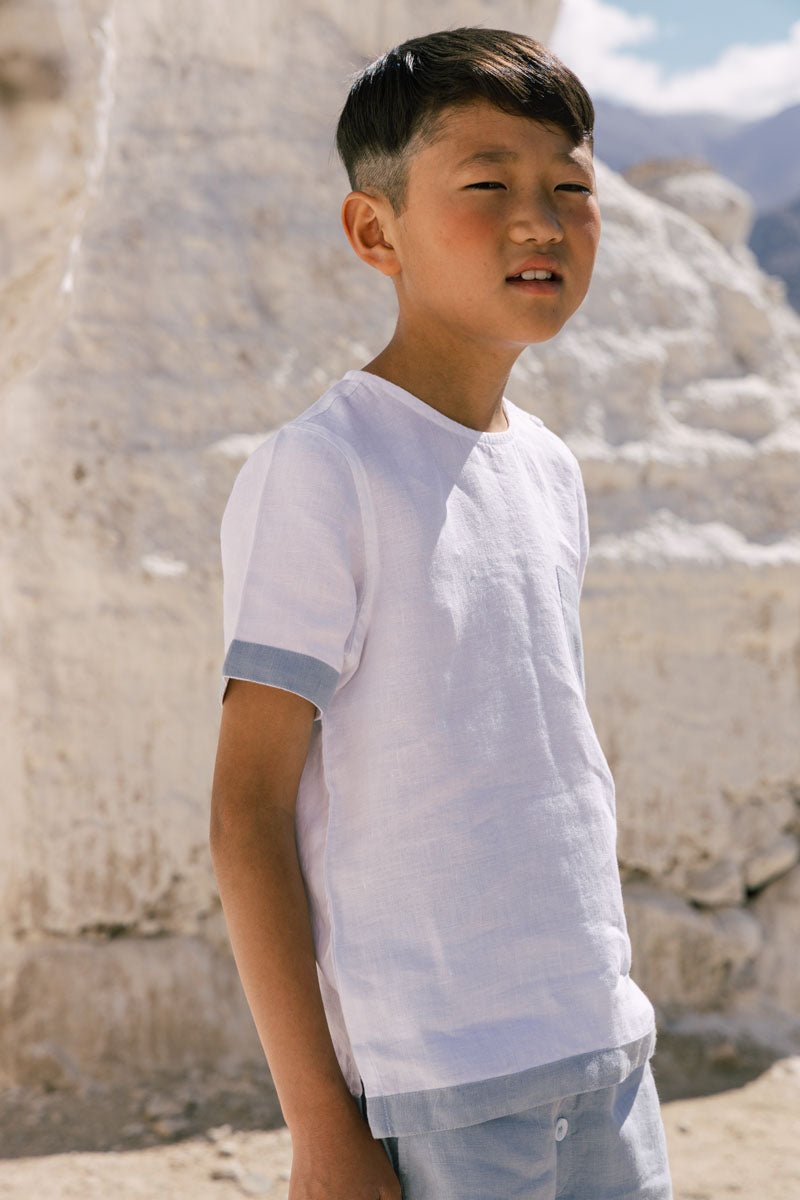 Shoulder button shirt & 2 button shorts set - Chi Linen