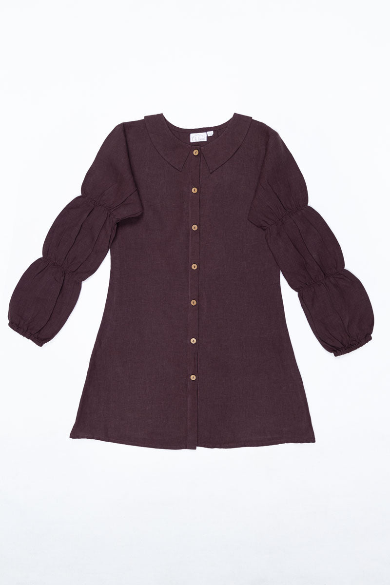 Pointed collar puff sleeve frock - Chi Linen