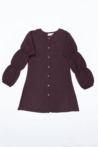 Pointed collar puff sleeve frock - Chi Linen